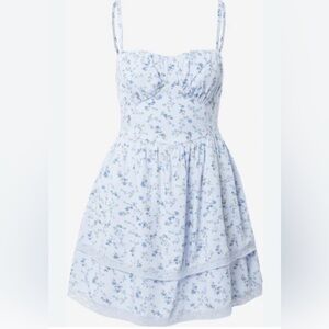 Hollister Blue Floral Print‎ Mini Dress Size XS Sweatheart Neckline Cottagecore